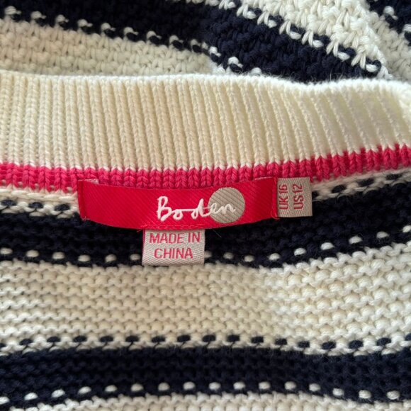Boden 100% Cotton Blue & Ivory Striped Chunky V-Neck Cardigan - Size 12 - Picture 4 of 5